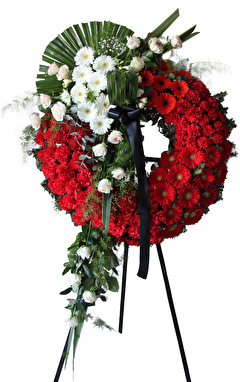 Red and white funeral wreath