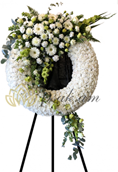 Elite Funeral wreath of white and green flowers