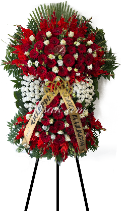 A wreath of red gladiolus flowers
