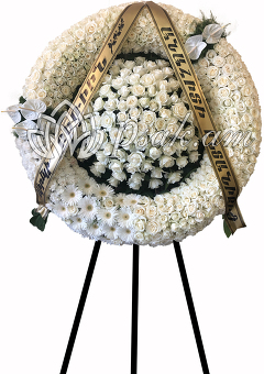 Funeral wreath with white roses